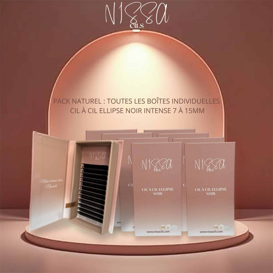 Pack naturel : Toutes les boites individuelles cil à cil noir intense de 7 à 15mm en cachemire